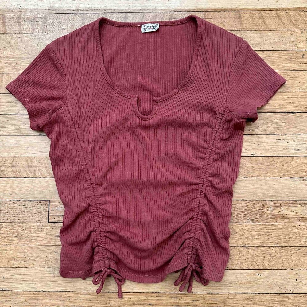 Free People Ruched Cropped Top Size M Boho Festival